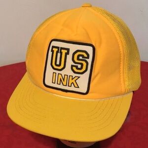 VINTAGE "US INK" Logo Patch Yellow Snapback Foam w Mesh Baseball Cap Trucker Hat